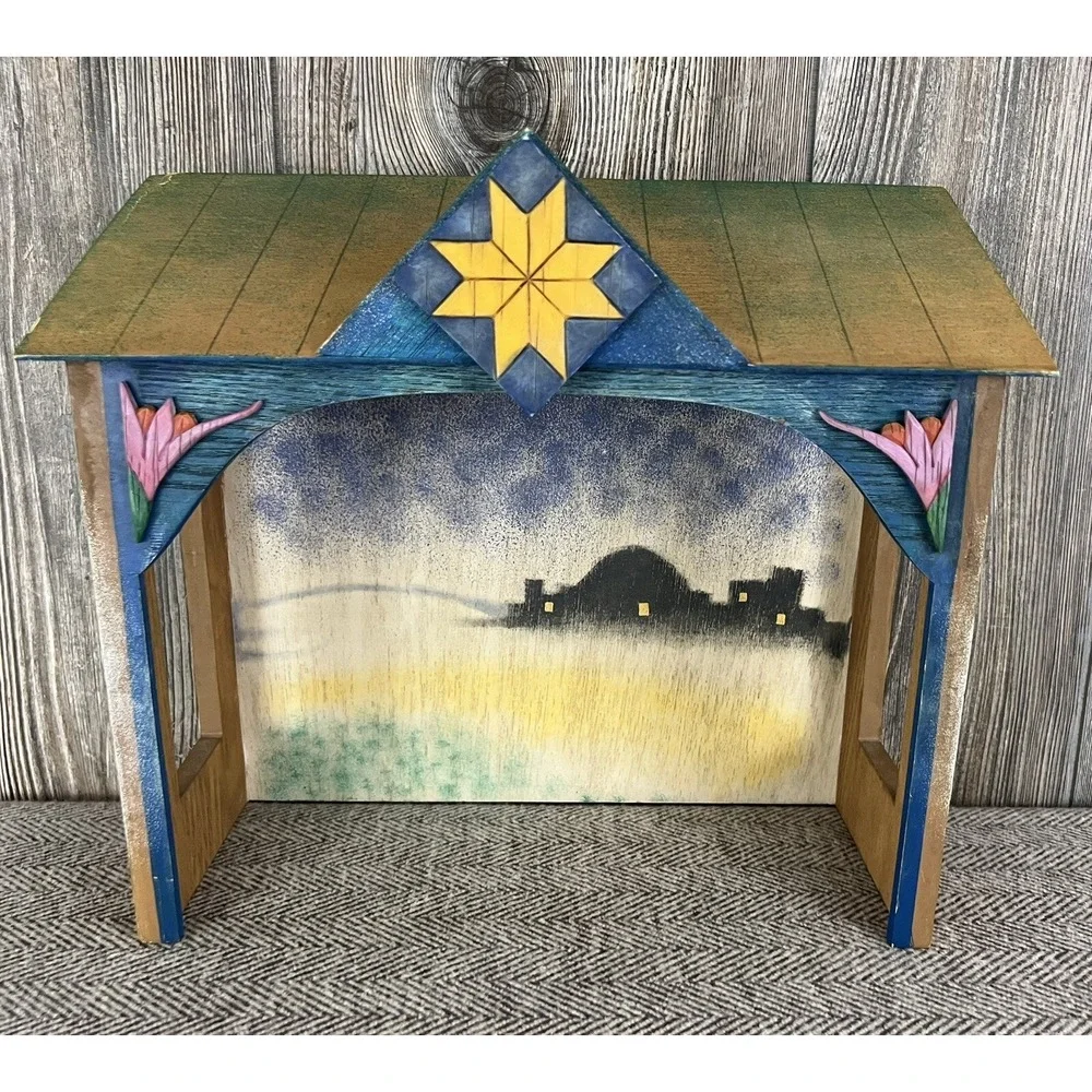 Jim Shore Xmas Nativity Wooden‎ Manger Stable Heartwood Creek Enesco 2003